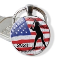 US flag baseball keychain with 2023 batter silhouette and silver metal ring - 2023 Batter Silhouette (JY008290-2)