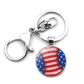 USA-Flaggen Baseball-Schlüsselanhänger mit silbernem Karabiner und Glaskuppel - Rote Stiche Honkbal Flagge Muster (JY008308-4)