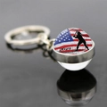 Portachiavi baseball 2023 con bandiera USA e ciondolo sfera di vetro su anello argento - Stile Silhouette del Battitore 2023 (JY008288-2)
