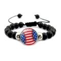 Verstellbares schwarzes Baseball-Perlenarmband mit US-Flaggen-Anhänger und matten Perlen - Flaggen-Naht-Stil (JY008293-4)