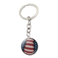 Vintage US flag baseball keychain featuring a glass dome pendant and metallic keyring - Vintage Stars and Stripes Baseball Style (JY008294-3)