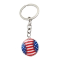 Baseball keychain featuring American flag star and stripes pattern inside glass pendant - Flag Element Ball Style (JY008294-4)