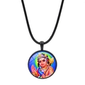 Collana con ciondolo rotondo della divinità indù Murugan con cordino nero intrecciato - Stile Murugan che Cavalca il Pavone (JY00624-1)