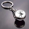 Silver Greek Hoplite keychain featuring a double-sided glass dome pendant and metal ring - Greek Hoplite (JY008320-5)