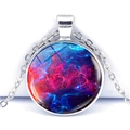 Silver alloy necklace featuring a round colorful nebula glass cabochon pendant - Colorful Nebula (JY001051-2)