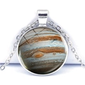 Silver Jupiter galaxy necklace featuring a detailed planet pendant and link chain - Jupiter Texture (JY001051-4)