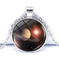 Silver galaxy pendant necklace featuring a Saturn planet design with round glass dome - Saturn Rings (JY001051-5)