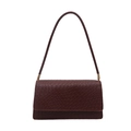 Retro dark wine red woven texture shoulder bag with elegant gold metal accents - Red
