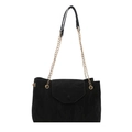 Elegante borsa a tracolla nera testurizzata con dettaglio catena in metallo dorato - Nero