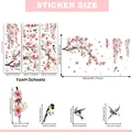 Stickers muraux fleurs roses et oiseaux avec guide des tailles et dimensions précises - Style Cerisier Hirondelle Suspendu (MG19073)