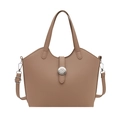 Hellbraune Vintage-Tragetasche aus mattem Kunstleder mit silberner Metallschnalle - Khaki