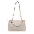 Elegante borsa a tracolla color crema in similpelle con catena oro e patta a busta - Bianco