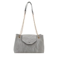 Borsa a spalla in ecopelle grigio chiaro con design a pieghe e catena dorata - Argento