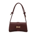 Chic burgundy woven texture handbag with golden H-shaped clasp and knotted shoulder strap - Red