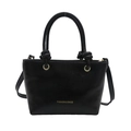 Minimalistische schwarze Beuteltasche mit Goldschrift und Schultergurt - Schwarz