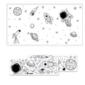 Stickers muraux espace avec astronaute et fusée en traits bleus pour décor de chambre - Style de Dessin au Trait Bleu (M16652)