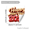 3D Happy New Year 2024 window sticker in red and gold 30x30cm size product layout - Red Gold 3D Happy New Year 2024 Style (D20907)