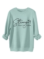 Dettaglio della felpa verde menta con polsini a coste e stampa Stronger Than The Storm - verde chiaro