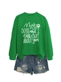 Detailansicht grüner Langarm-Sweatshirt mit My Dogs and I Talk Shit Schriftzug - S / Grasgrün (Weiße Schrift)