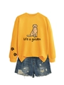 Detail of the Life is Golden yellow sweatshirt with Golden Retriever and paw sleeve print - S / Yellow (Black Print)