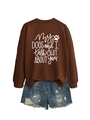 Detail of coffee brown sweatshirt with My Dogs and I Talk Shit slogan and denim shorts - Coffee (White Font)