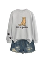 Detail of grey crewneck sweatshirt with life is golden print and paw heart sleeve design - S / Grey (Black Print)