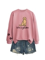 Close-up of golden retriever print and black heart paw prints on pink sweatshirt sleeve - S / Rose Gold (Black Print)