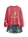 Detail of life is golden golden retriever print and heart paw on red sweatshirt sleeve - S / Red (White Print)