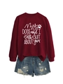 Detailed close-up of burgundy crewneck sweatshirt with My Dogs and I talk Shit print - Wine Red (White Font)