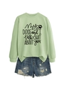 Light green graphic sweatshirt with My Dogs and I Talk Shit text and ripped denim shorts - Olive Green (Black Font)