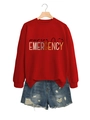 Detail of red nurse emergency sweatshirt with stethoscope print and round neck collar - S / Red Sweatshirt (Black Graphic)