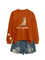 Detail of rust orange sweatshirt with golden retriever print and life is golden text - S / Burnt Orange (White Print)