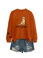 Detail of orange sweatshirt with Golden Retriever print and sleeve heart paw embroidery - S / Burnt Orange (Black Print)