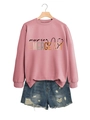Détail du sweat rose Nurse Emergency avec col côtelé et motif de stéthoscope coloré - Sweat-shirt Or Rose (Texte Noir)