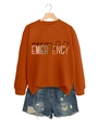 Détail de l'imprimé nurse EMERGENCY sur un sweat-shirt orange en coton mélangé - Sweat-shirt Orange Brûlé (Graphique Noir)