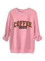 Detail of pink cotton sweatshirt featuring Coffee Weather vintage lettering and ribbed cuffs - Peach