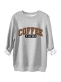 Detail des grauen Sweatshirts mit weichem weißem Fleecefutter und Coffee Weather Print - S / Hellgrau