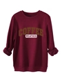 Detailansicht eines bordeauxroten Sweatshirts mit Fleecefutter und Coffee Weather Print - S / Burgunderrot