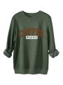 Detail des dunkelgrünen Sweatshirts mit Fleece-Innenseite und Coffee Weather Aufdruck - S / Armeegrün