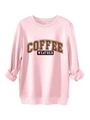 Close-up of pink oversized sweatshirt with Coffee Weather print and folded cuffs detail - Pink