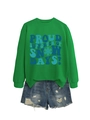 Detail of green sweatshirt with Proud Supporter of Snow Days text and snowflake graphic - S / Grass Green