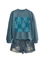 Gros plan du texte Proud Supporter of Snow Days et flocon sur le sweat-shirt bleu - Bleu