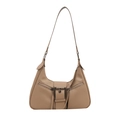 Minimalist khaki half-moon underarm bag with vintage metal buckle and side zipper accents - Khaki