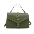 Minimalist dark green square shoulder bag with golden horseshoe buckle and top handle - Green