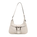 Minimalist white hobo shoulder bag with metal buckle and decorative zippers - White