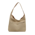 Chic woven straw tote bag with gold metal buckle for summer beach vacations and daily use - Khaki
