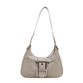 Minimalist light beige underarm shoulder bag with wide decorative buckle and side zippers - Gray