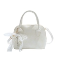 White minimalist bowling handbag with lace bow and pearl charm for casual crossbody use - With Pendant / White