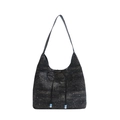 Borsa tote da donna in tweed grigio scuro con tracolla e dettagli di perline blu - Nero