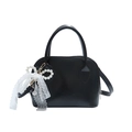 Black bowling bag with lace bow and pearl pendant, chic double-handle handbag for women - With Pendant / Black